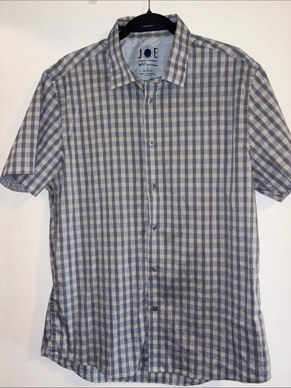 Joseph Abboud Short Sleeve Button-Down Shirt - Gray/White Gingham